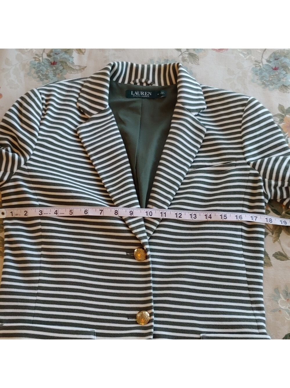 LAUREN Ralph Lauren Olive & Cream Striped Women's Blazer size Medium - Picture 7 of 17